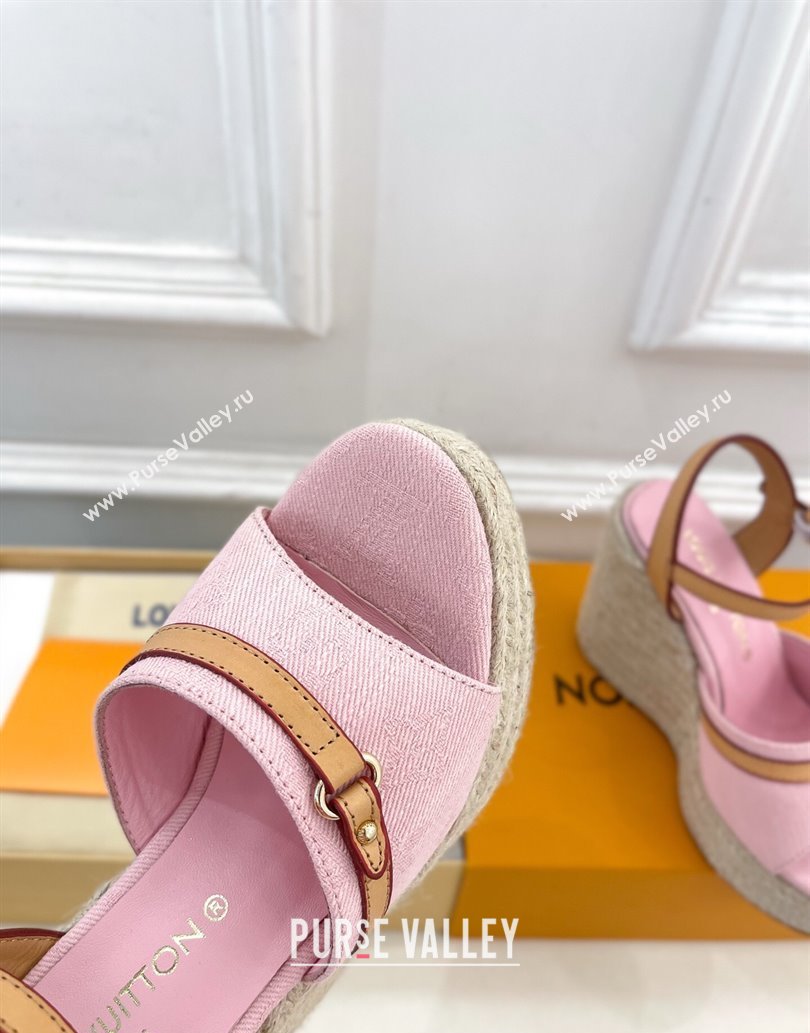 Louis Vuitton 6AM Wedge Platform Sandals 12cm in Monogram Denim Pink 2025 (MD-250609026)