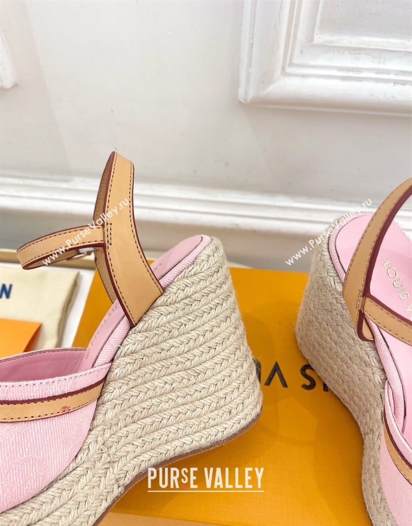 Louis Vuitton 6AM Wedge Platform Sandals 12cm in Monogram Denim Pink 2025 (MD-250609026)