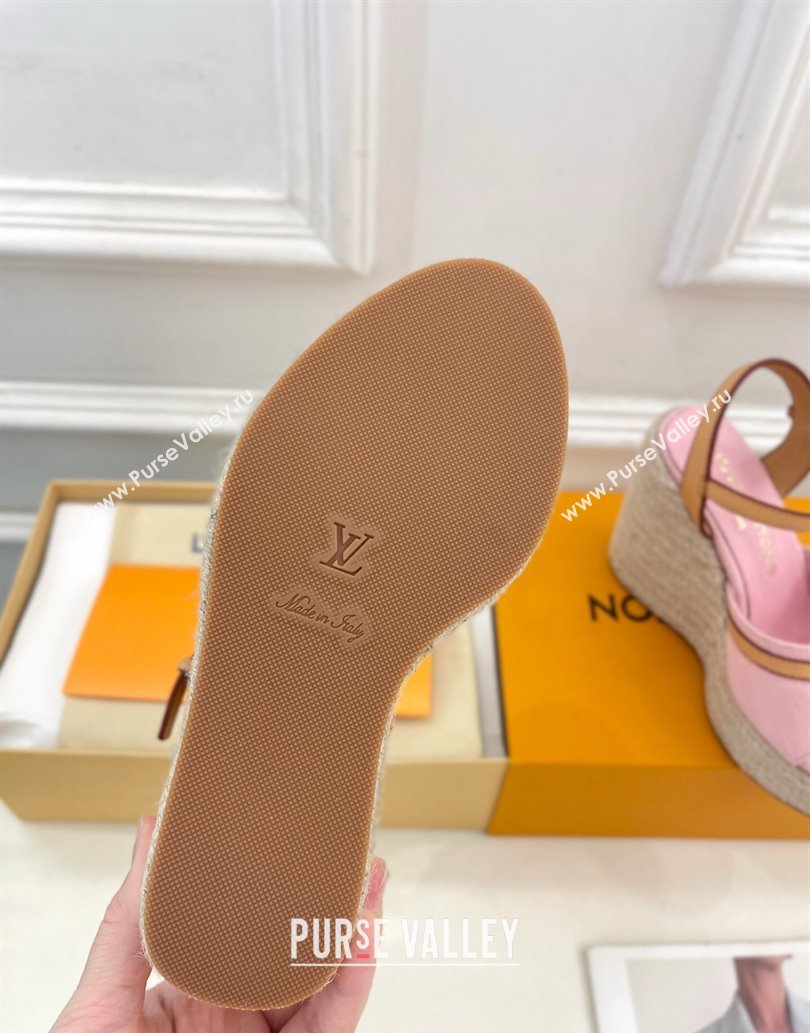 Louis Vuitton 6AM Wedge Platform Sandals 12cm in Monogram Denim Pink 2025 (MD-250609026)