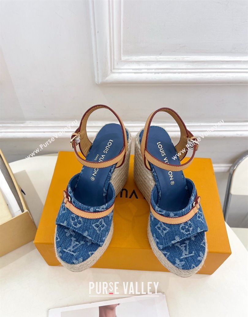 Louis Vuitton 6AM Wedge Platform Sandals 12cm in Monogram Denim Blue 2025 (MD-250609027)