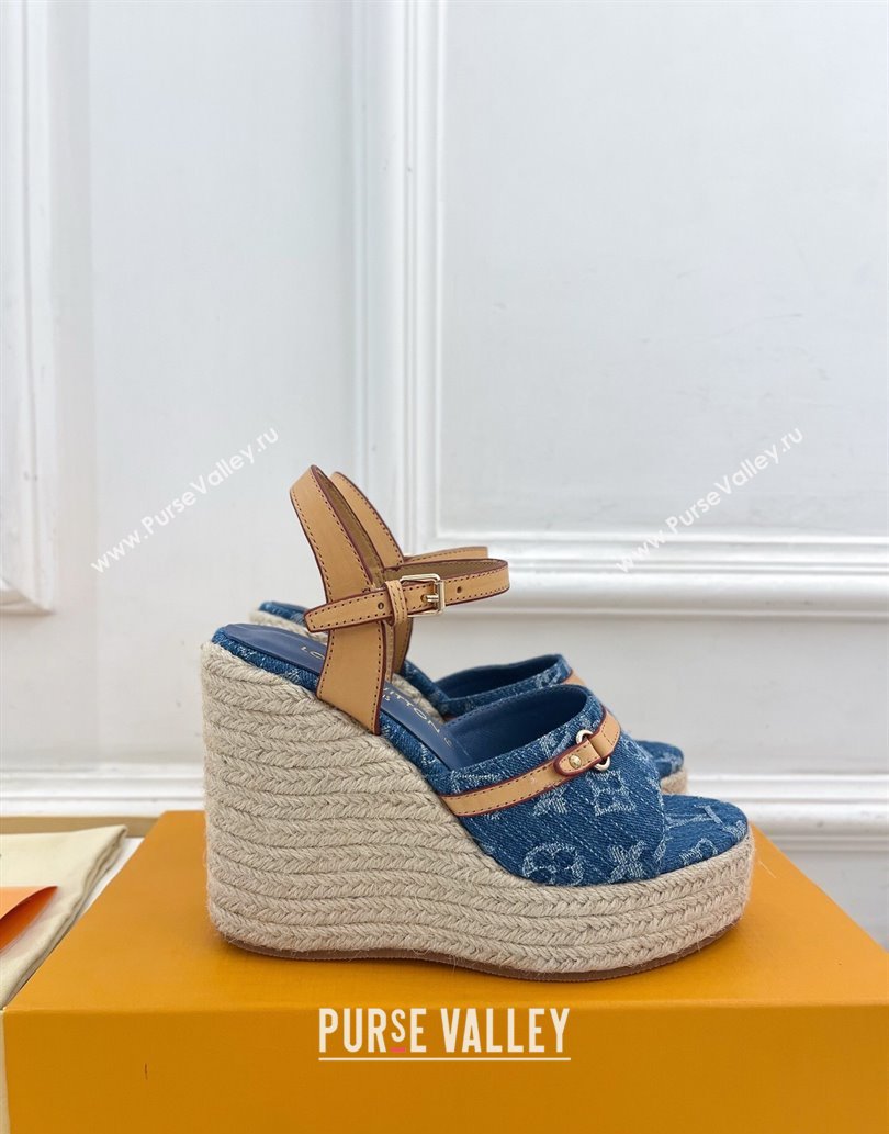 Louis Vuitton 6AM Wedge Platform Sandals 12cm in Monogram Denim Blue 2025 (MD-250609027)