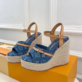 Louis Vuitton 6AM Wedge Platform Sandals 12cm in Monogram Denim Blue 2025 (MD-250609027)