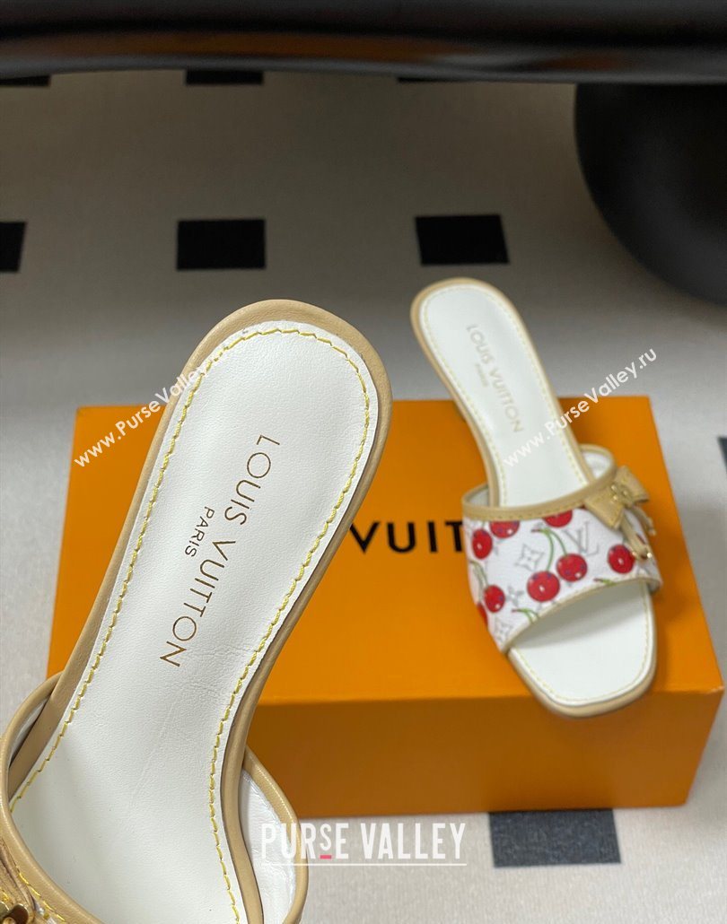 Louis Vuitton LV x TM Heel Slides Sandal 3cm in Leather with Luscious Cherry with Bow White 2025 (MD-250607019)