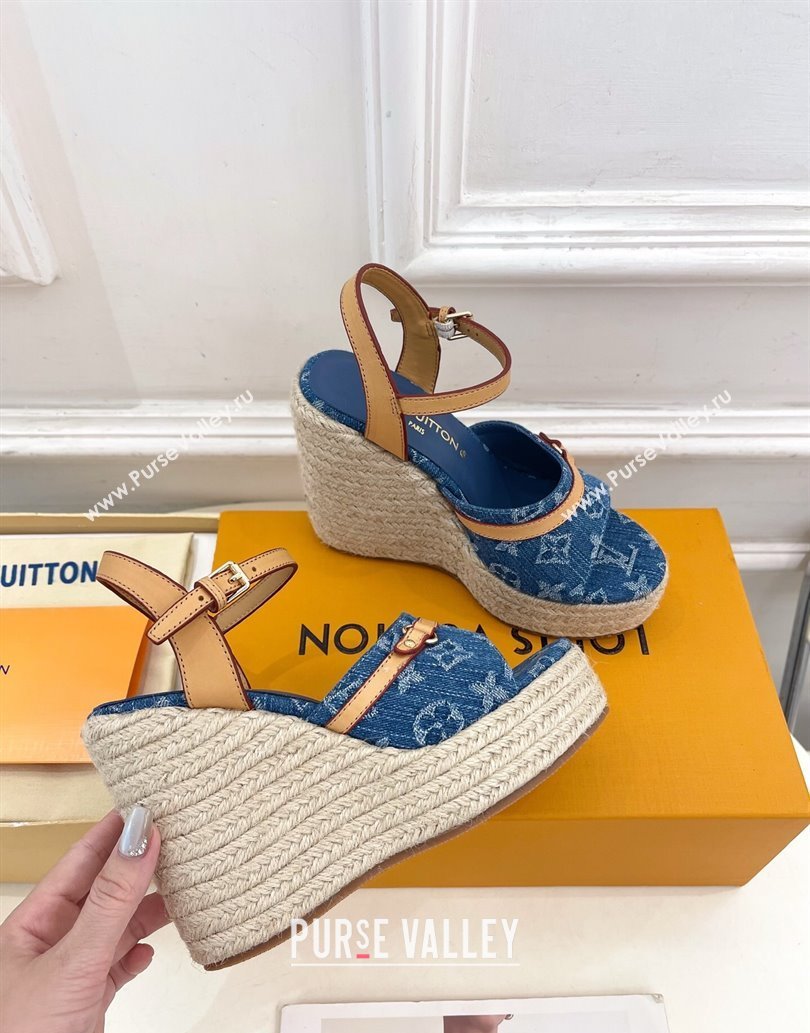 Louis Vuitton 6AM Wedge Platform Sandals 12cm in Monogram Denim Blue 2025 (MD-250609027)