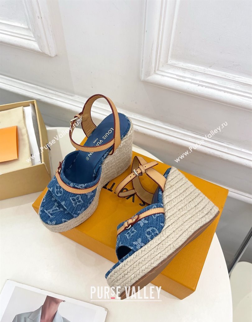Louis Vuitton 6AM Wedge Platform Sandals 12cm in Monogram Denim Blue 2025 (MD-250609027)