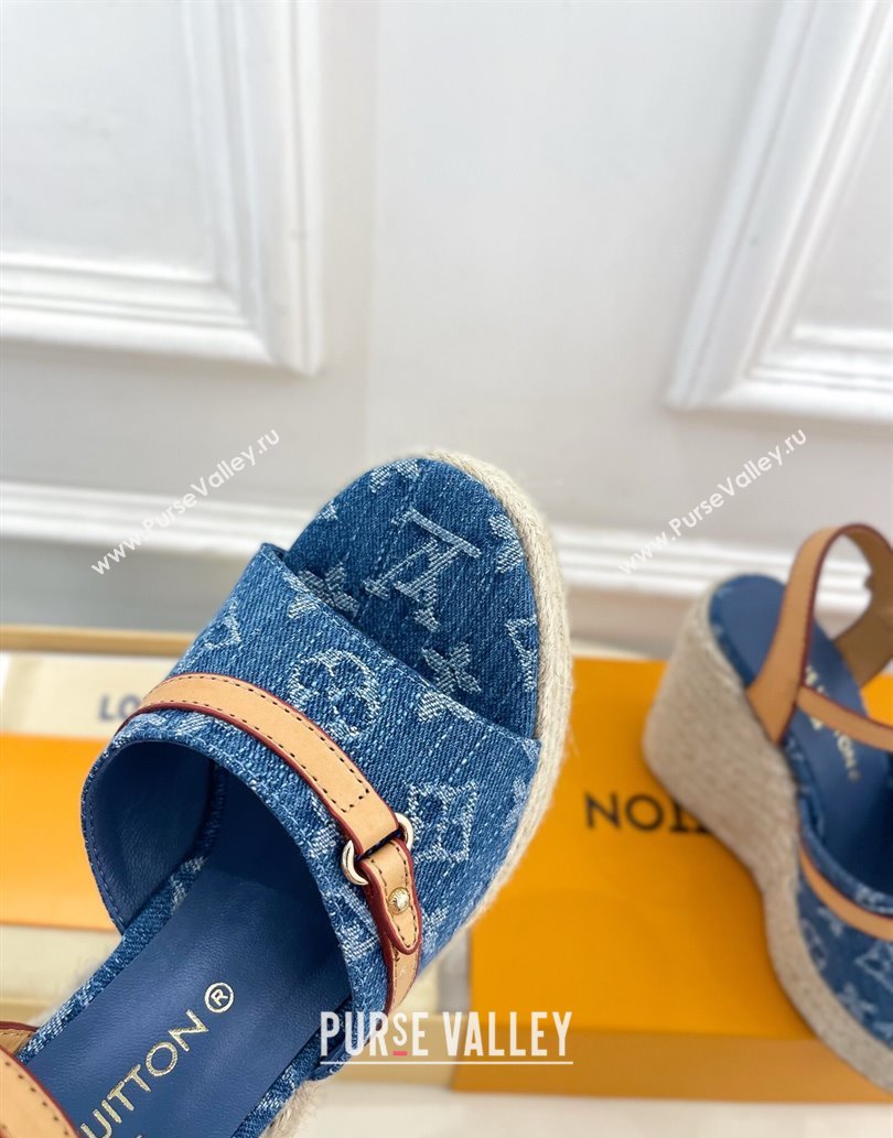 Louis Vuitton 6AM Wedge Platform Sandals 12cm in Monogram Denim Blue 2025 (MD-250609027)
