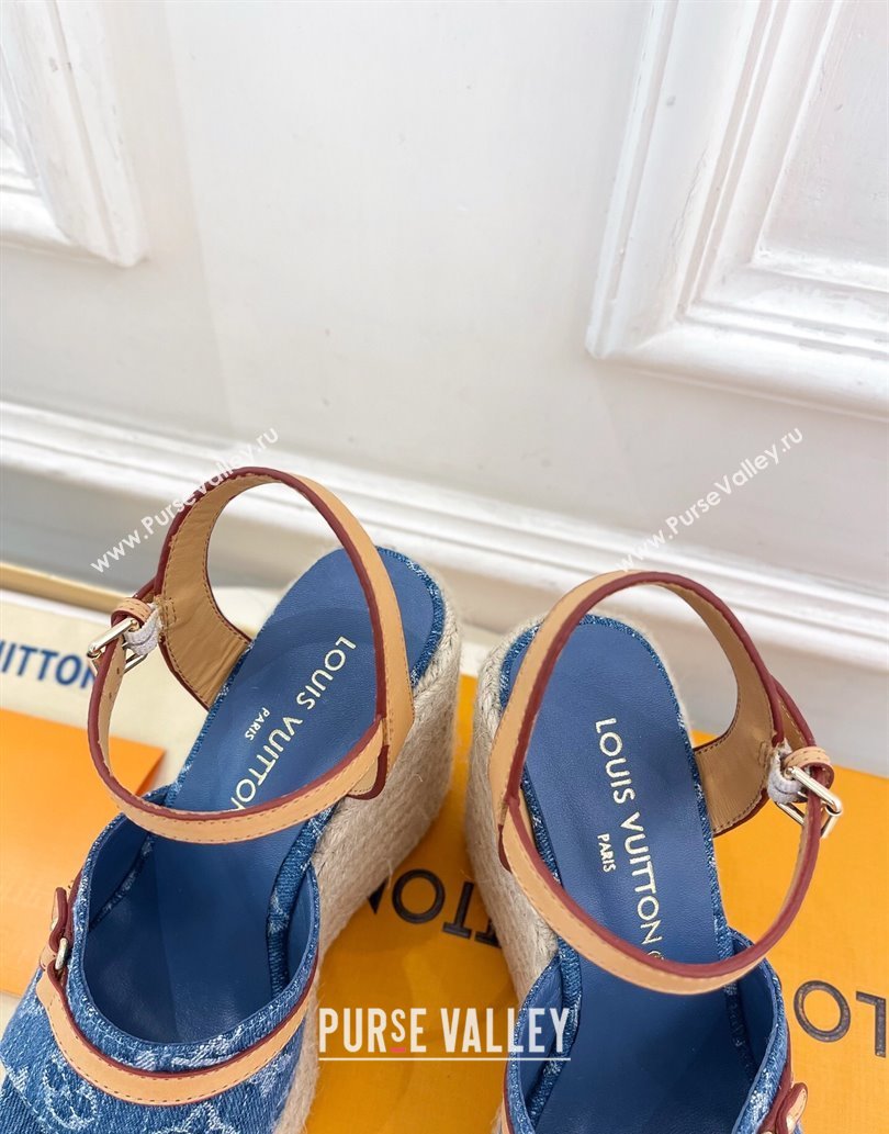 Louis Vuitton 6AM Wedge Platform Sandals 12cm in Monogram Denim Blue 2025 (MD-250609027)
