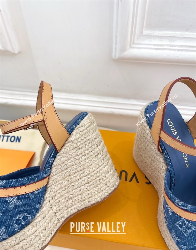 Louis Vuitton 6AM Wedge Platform Sandals 12cm in Monogram Denim Blue 2025 (MD-250609027)