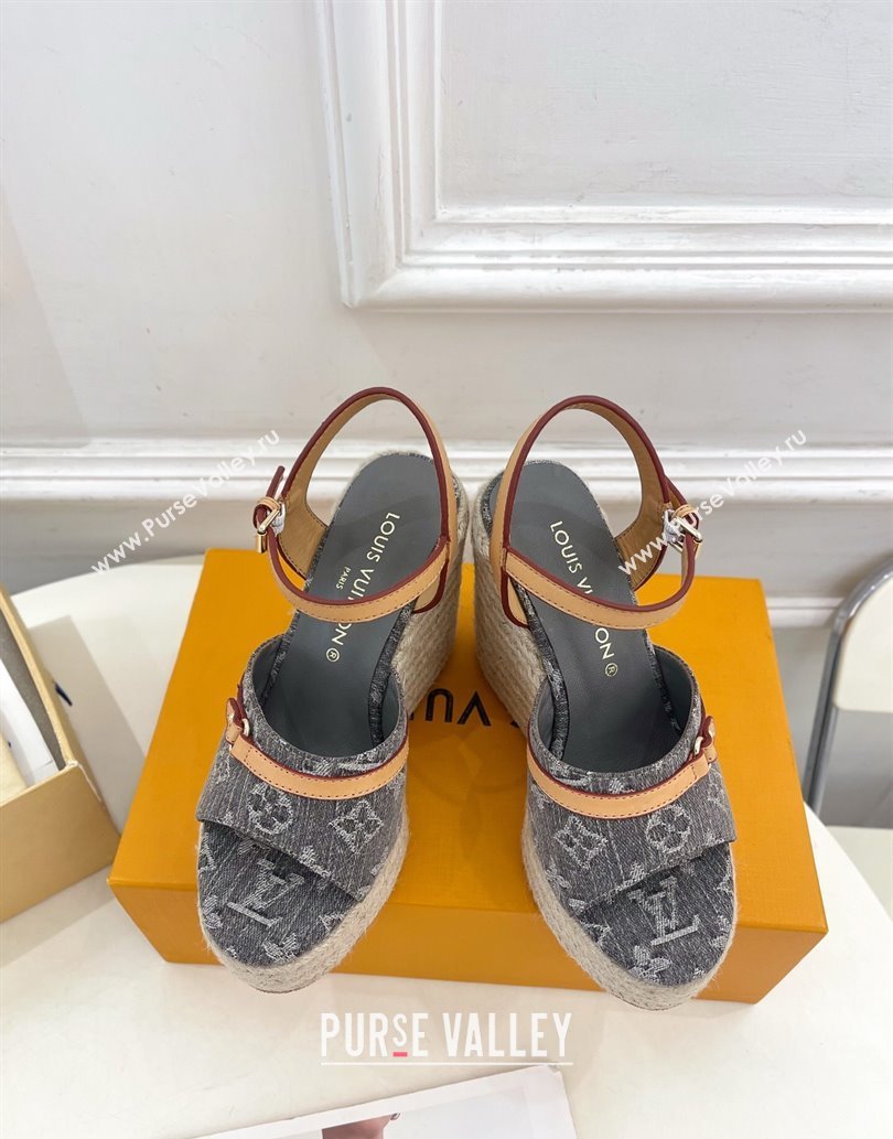 Louis Vuitton 6AM Wedge Platform Sandals 12cm in Monogram Denim Grey 2025 (MD-250609028)