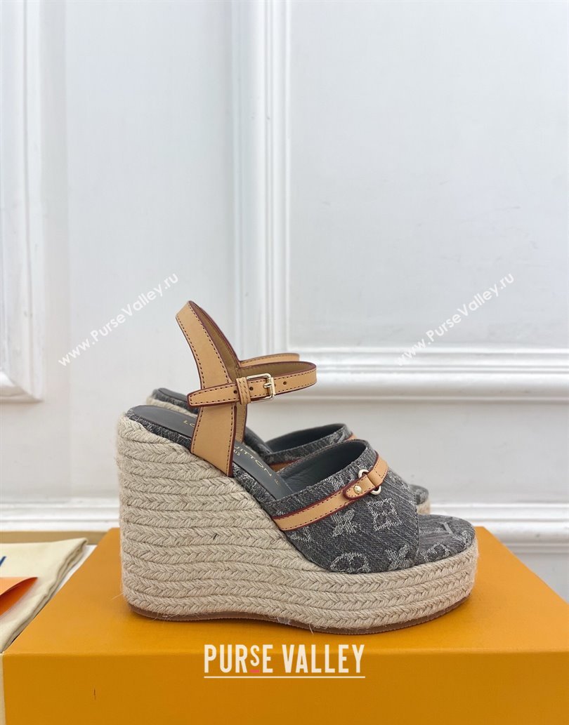 Louis Vuitton 6AM Wedge Platform Sandals 12cm in Monogram Denim Grey 2025 (MD-250609028)
