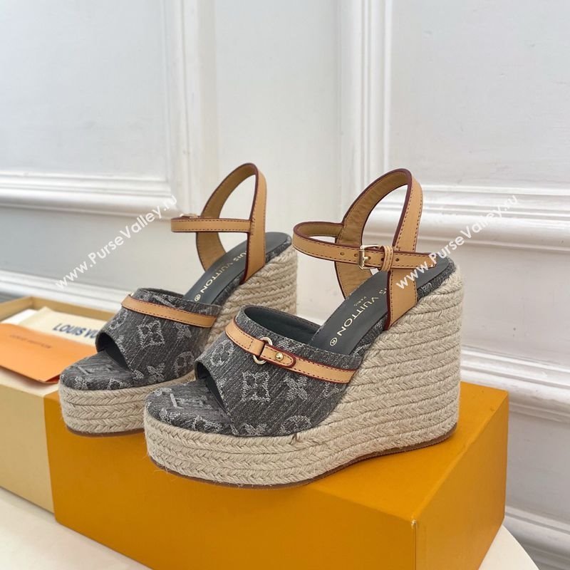 Louis Vuitton 6AM Wedge Platform Sandals 12cm in Monogram Denim Grey 2025 (MD-250609028)