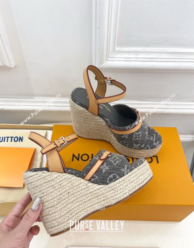 Louis Vuitton 6AM Wedge Platform Sandals 12cm in Monogram Denim Grey 2025 (MD-250609028)
