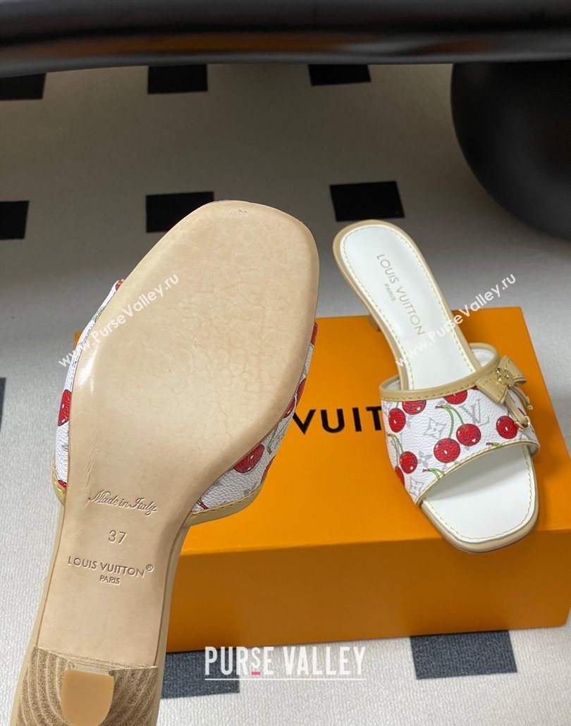 Louis Vuitton LV x TM Heel Slides Sandal 3cm in Leather with Luscious Cherry with Bow White 2025 (MD-250607019)