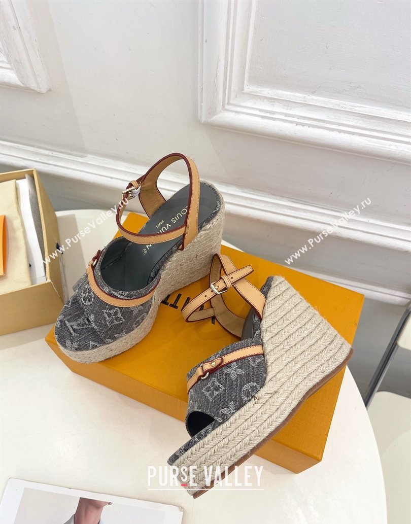 Louis Vuitton 6AM Wedge Platform Sandals 12cm in Monogram Denim Grey 2025 (MD-250609028)