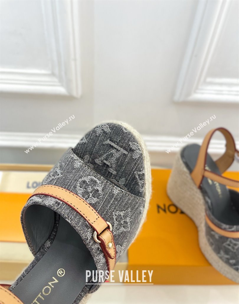 Louis Vuitton 6AM Wedge Platform Sandals 12cm in Monogram Denim Grey 2025 (MD-250609028)