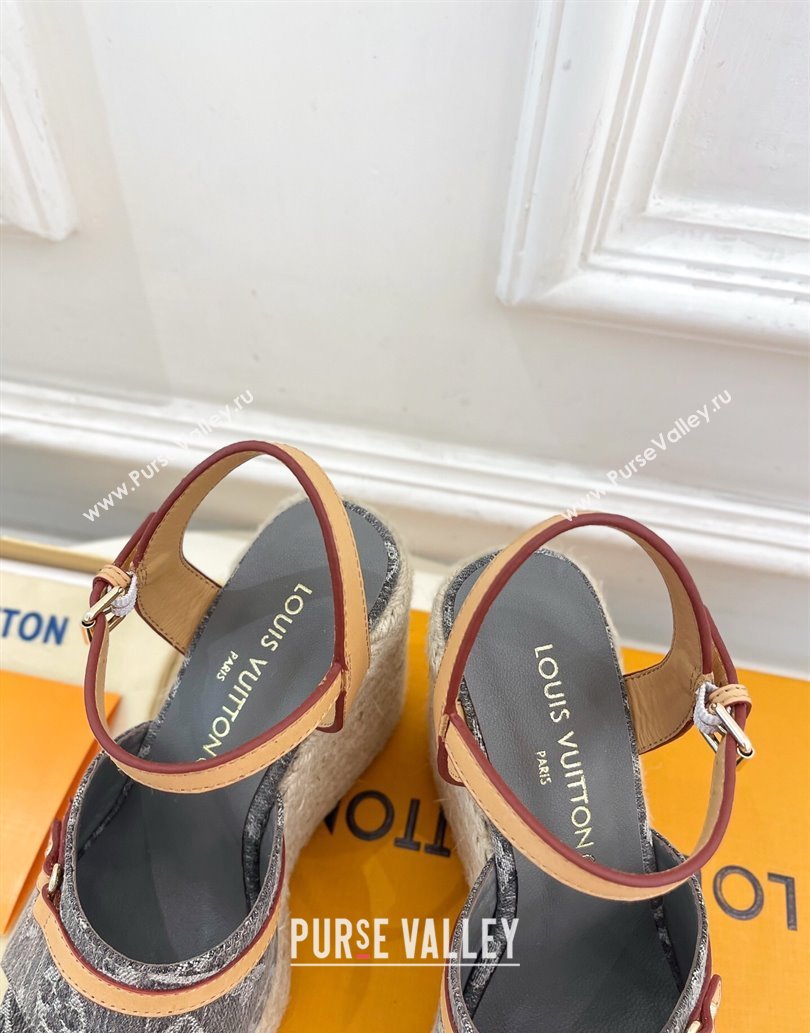 Louis Vuitton 6AM Wedge Platform Sandals 12cm in Monogram Denim Grey 2025 (MD-250609028)