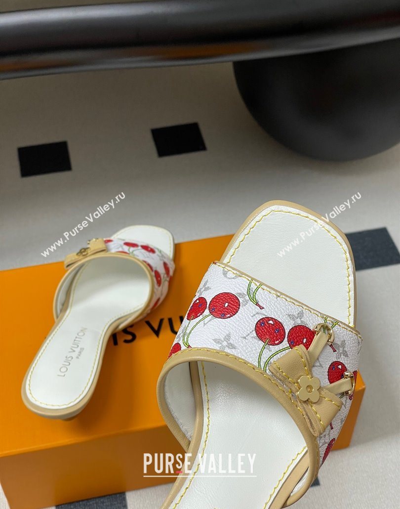 Louis Vuitton LV x TM Heel Slides Sandal 3cm in Leather with Luscious Cherry with Bow White 2025 (MD-250607019)