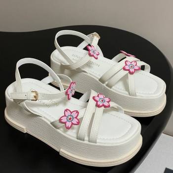 Louis Vuitton Maya Flatform Sandals 5cm in Leather with Cherry Bloom Charm White 2025 (MD-250607008)