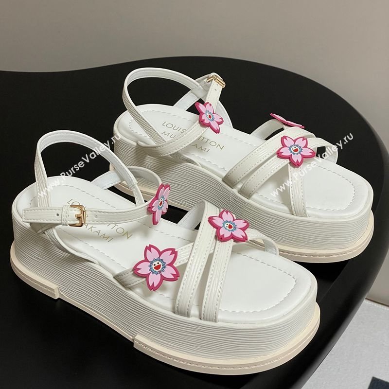 Louis Vuitton Maya Flatform Sandals 5cm in Leather with Cherry Bloom Charm White 2025 (MD-250607008)