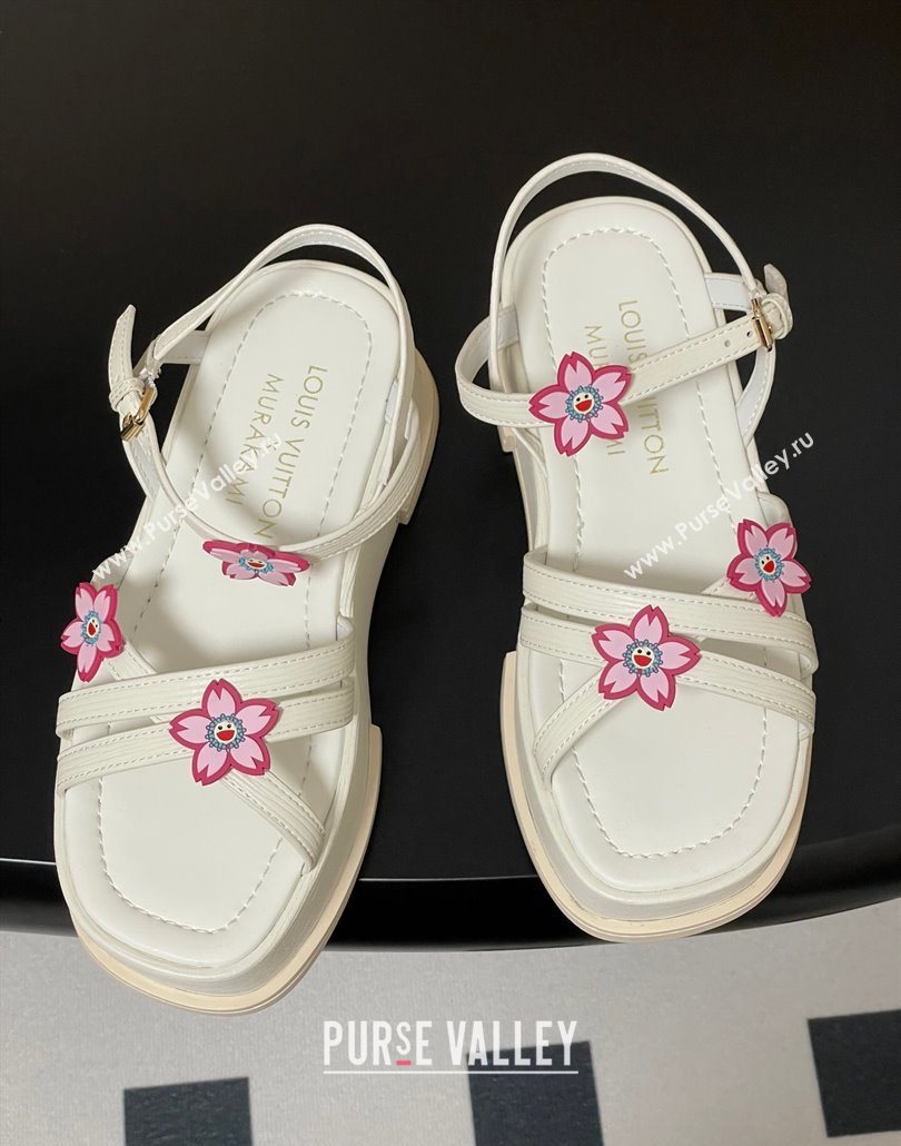 Louis Vuitton Maya Flatform Sandals 5cm in Leather with Cherry Bloom Charm White 2025 (MD-250607008)