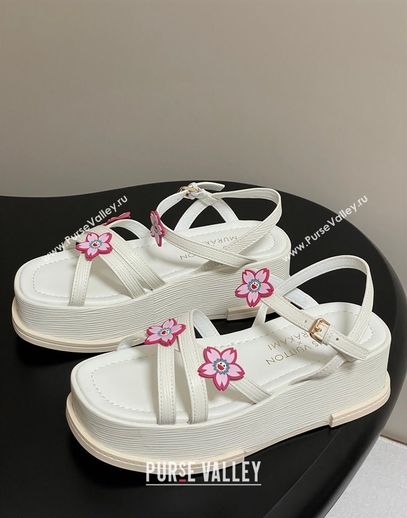 Louis Vuitton Maya Flatform Sandals 5cm in Leather with Cherry Bloom Charm White 2025 (MD-250607008)