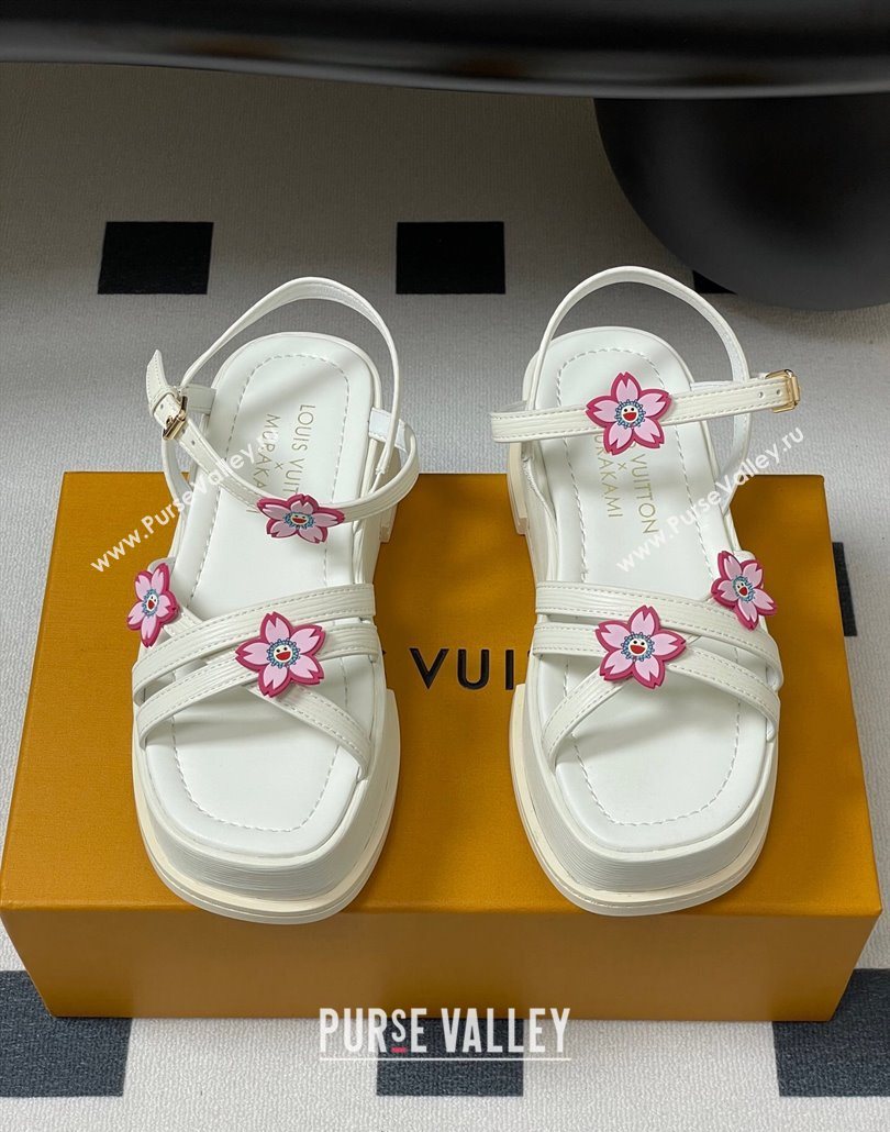 Louis Vuitton Maya Flatform Sandals 5cm in Leather with Cherry Bloom Charm White 2025 (MD-250607008)