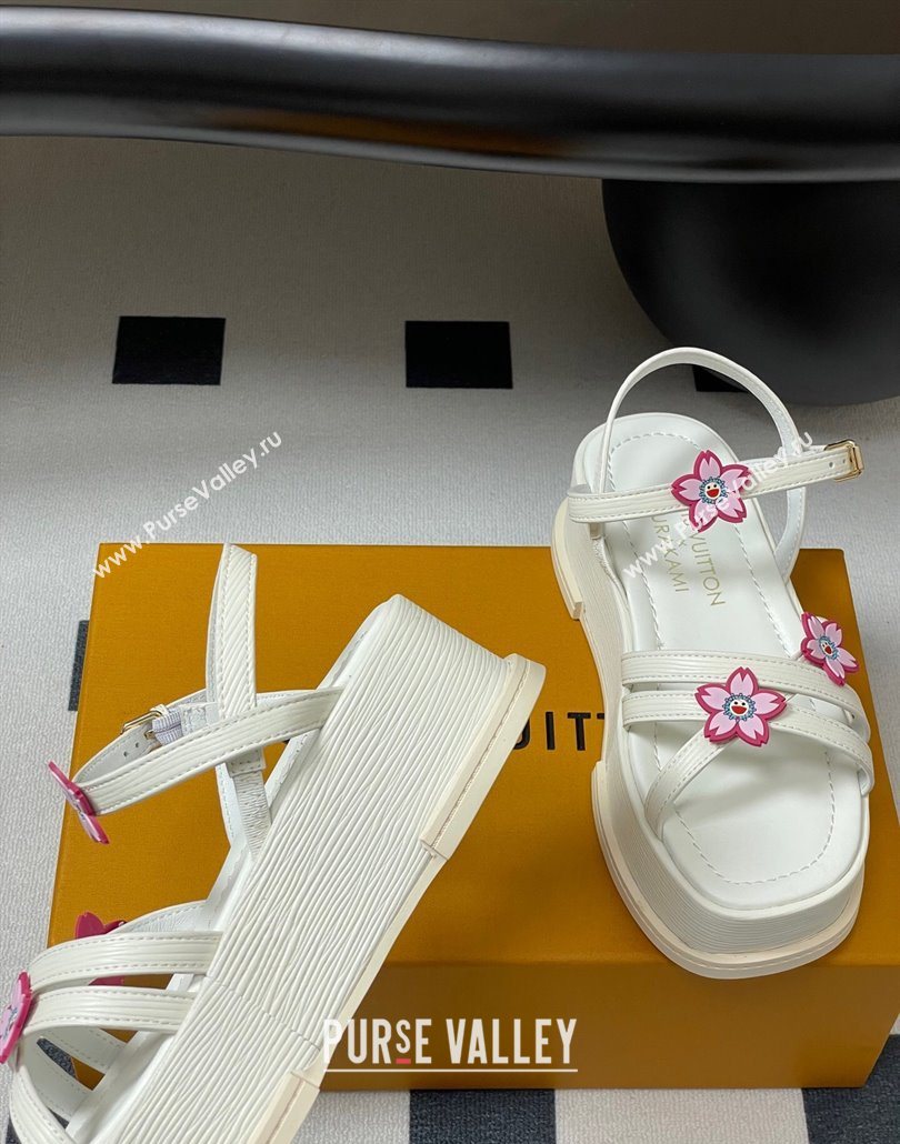 Louis Vuitton Maya Flatform Sandals 5cm in Leather with Cherry Bloom Charm White 2025 (MD-250607008)