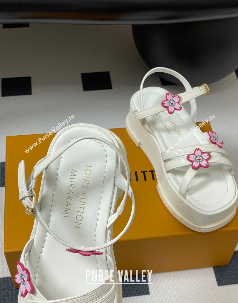 Louis Vuitton Maya Flatform Sandals 5cm in Leather with Cherry Bloom Charm White 2025 (MD-250607008)