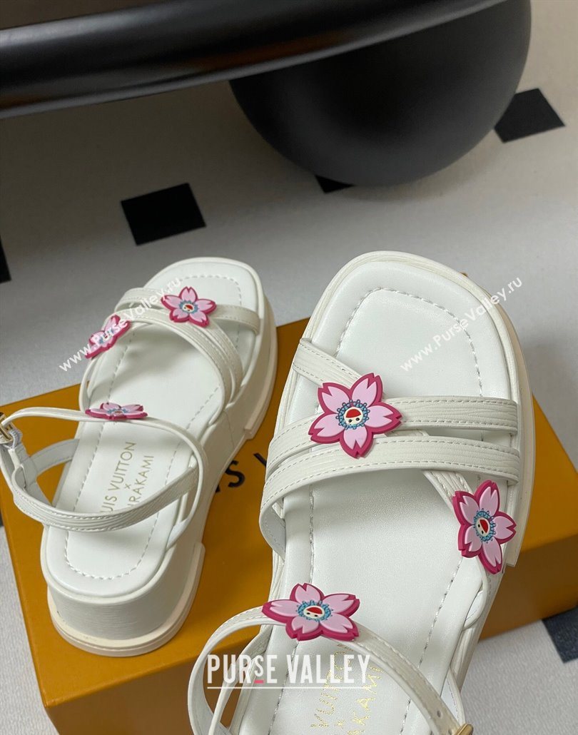 Louis Vuitton Maya Flatform Sandals 5cm in Leather with Cherry Bloom Charm White 2025 (MD-250607008)