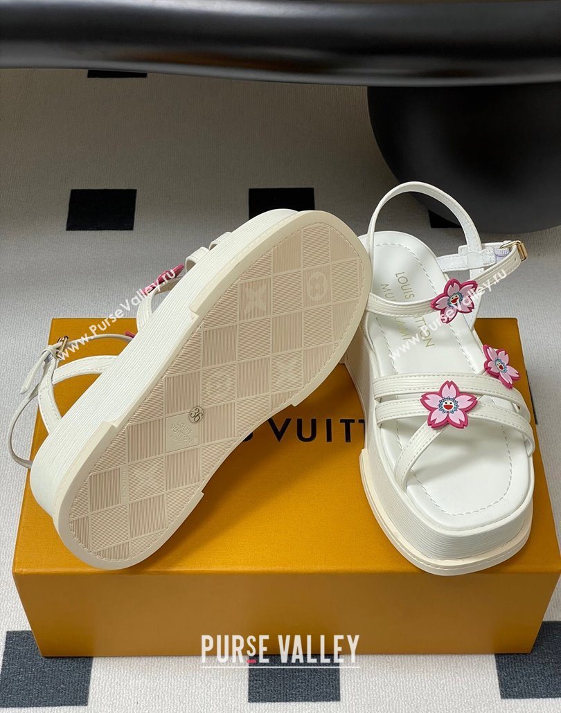 Louis Vuitton Maya Flatform Sandals 5cm in Leather with Cherry Bloom Charm White 2025 (MD-250607008)