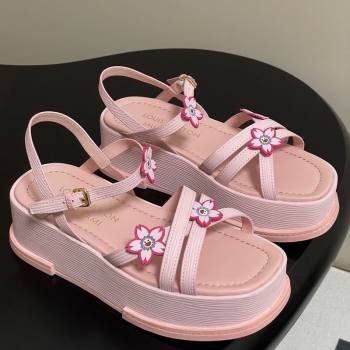 Louis Vuitton Maya Flatform Sandals 5cm in Leather with Cherry Bloom Charm Pink 2025 (MD-250607009)