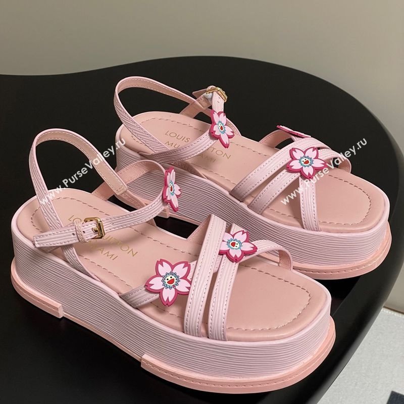 Louis Vuitton Maya Flatform Sandals 5cm in Leather with Cherry Bloom Charm Pink 2025 (MD-250607009)