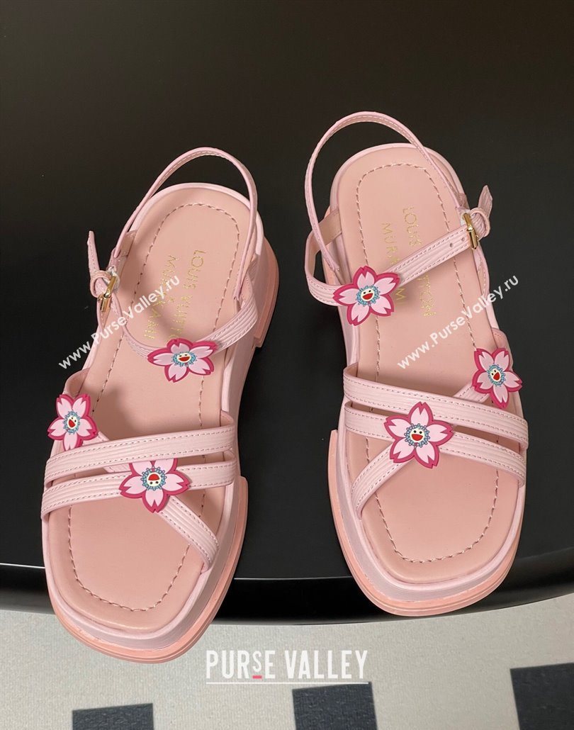 Louis Vuitton Maya Flatform Sandals 5cm in Leather with Cherry Bloom Charm Pink 2025 (MD-250607009)