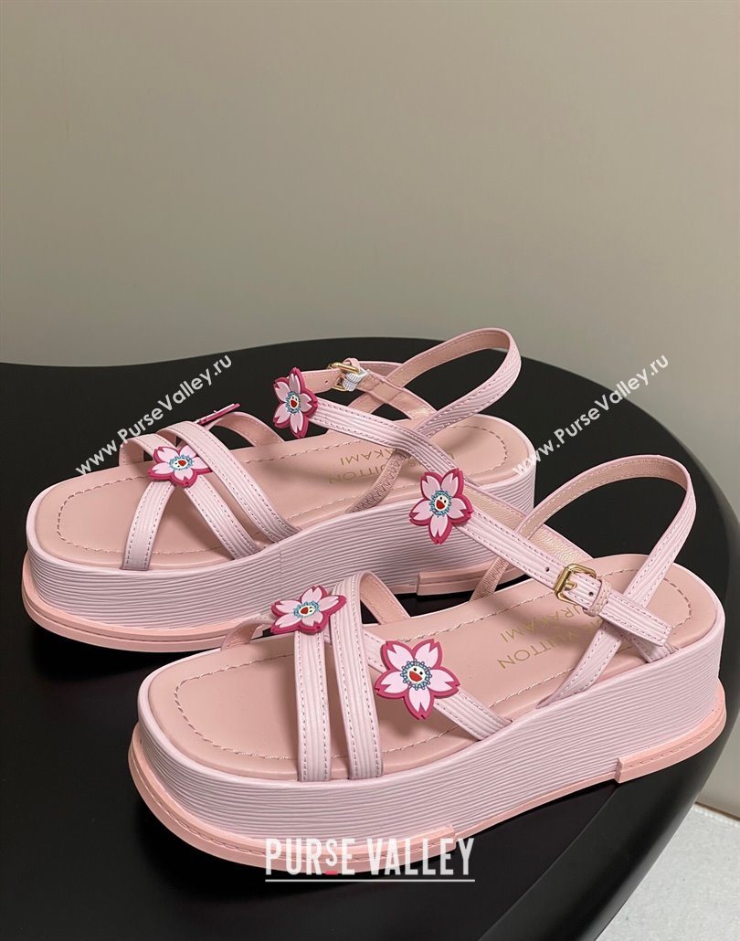 Louis Vuitton Maya Flatform Sandals 5cm in Leather with Cherry Bloom Charm Pink 2025 (MD-250607009)