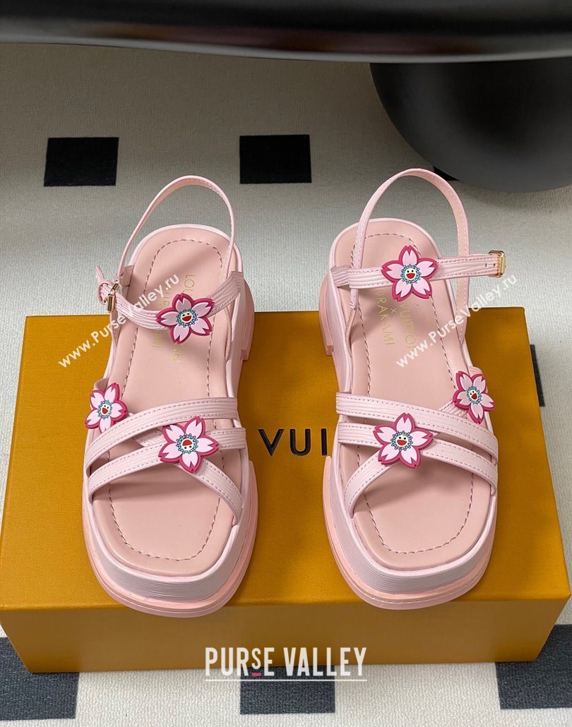 Louis Vuitton Maya Flatform Sandals 5cm in Leather with Cherry Bloom Charm Pink 2025 (MD-250607009)