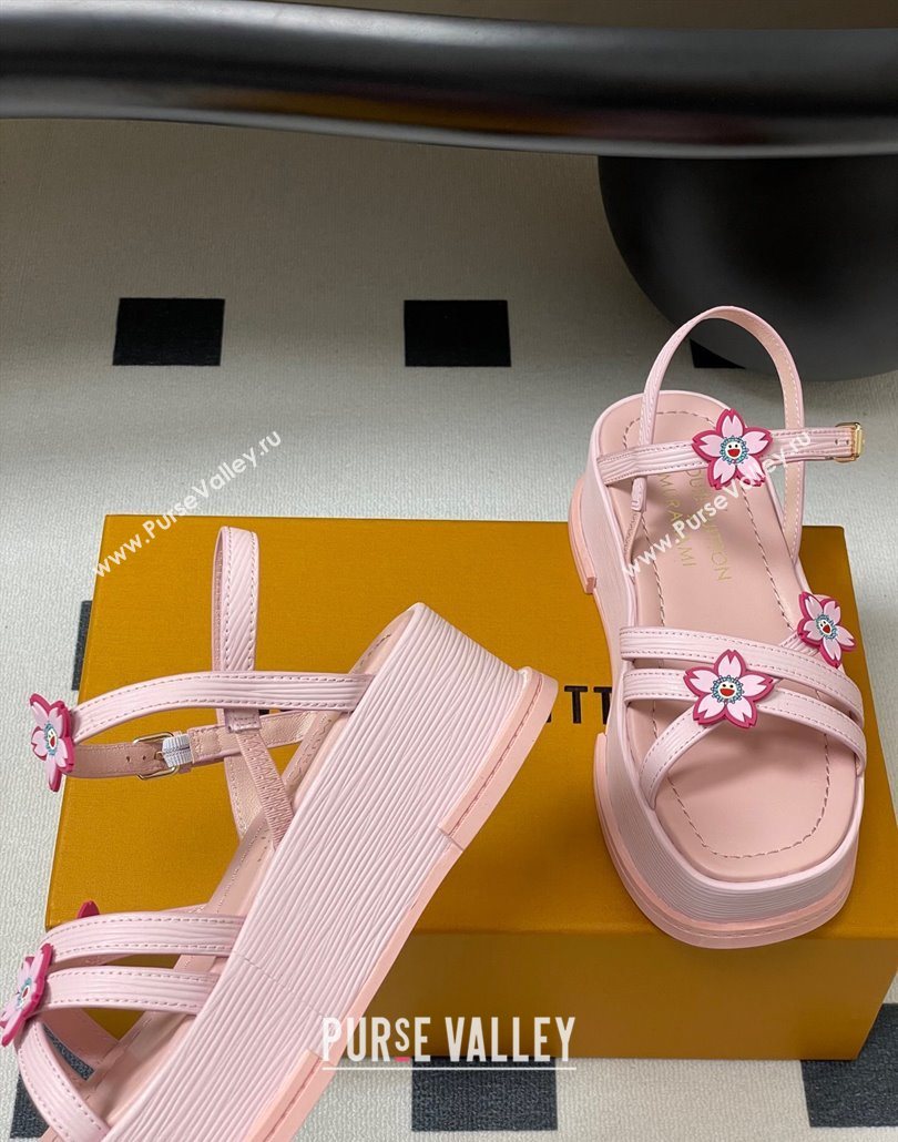 Louis Vuitton Maya Flatform Sandals 5cm in Leather with Cherry Bloom Charm Pink 2025 (MD-250607009)