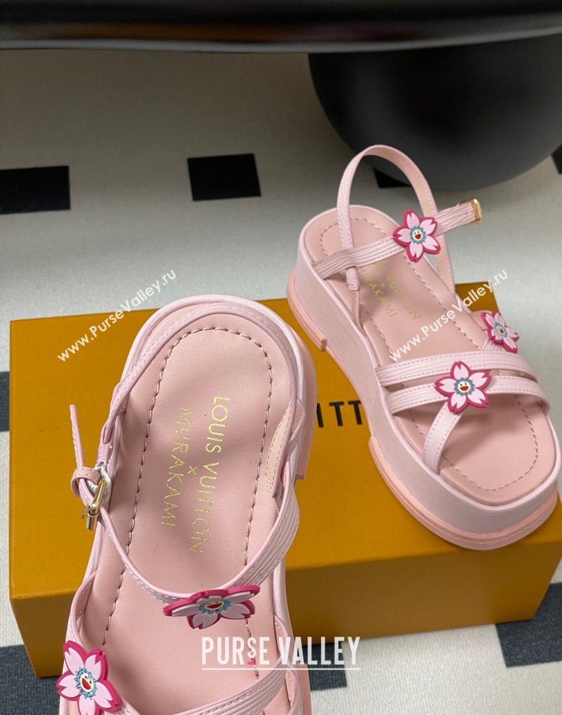 Louis Vuitton Maya Flatform Sandals 5cm in Leather with Cherry Bloom Charm Pink 2025 (MD-250607009)