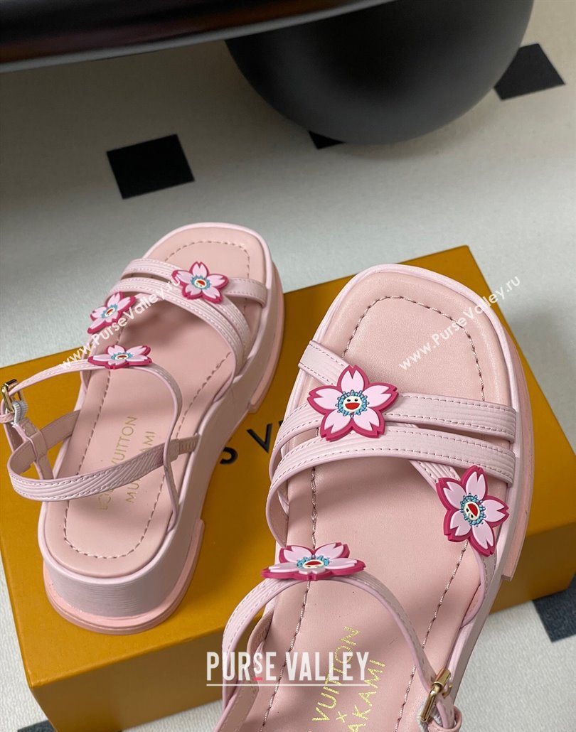 Louis Vuitton Maya Flatform Sandals 5cm in Leather with Cherry Bloom Charm Pink 2025 (MD-250607009)