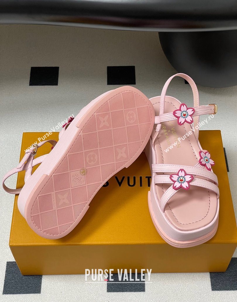 Louis Vuitton Maya Flatform Sandals 5cm in Leather with Cherry Bloom Charm Pink 2025 (MD-250607009)