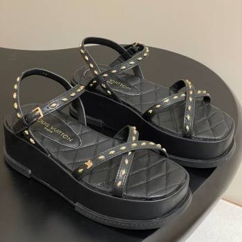Louis Vuitton Maya Platform Crisscross Sandals 5cm in Leather and Studs Black 2025 (MD-250607076)