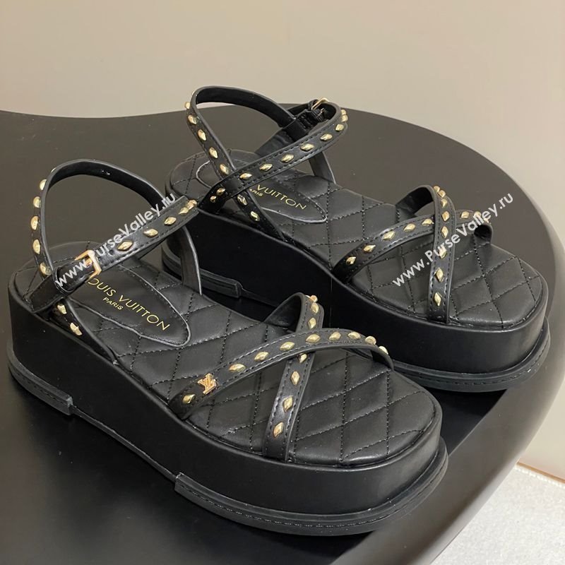 Louis Vuitton Maya Platform Crisscross Sandals 5cm in Leather and Studs Black 2025 (MD-250607076)