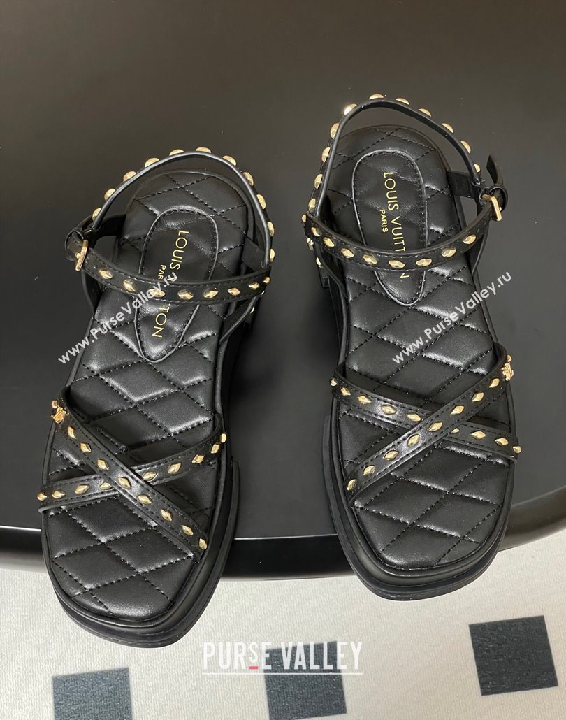 Louis Vuitton Maya Platform Crisscross Sandals 5cm in Leather and Studs Black 2025 (MD-250607076)