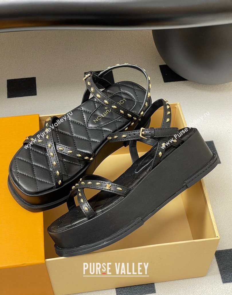 Louis Vuitton Maya Platform Crisscross Sandals 5cm in Leather and Studs Black 2025 (MD-250607076)