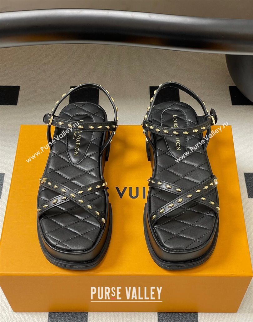 Louis Vuitton Maya Platform Crisscross Sandals 5cm in Leather and Studs Black 2025 (MD-250607076)