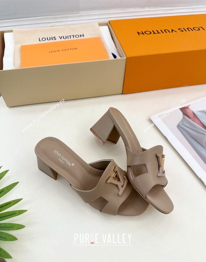 Louis Vuitton Mare Heel Slides Sandal 5.5cm in Calfskin Leather Grey 2025 0607 (MD-250607038)