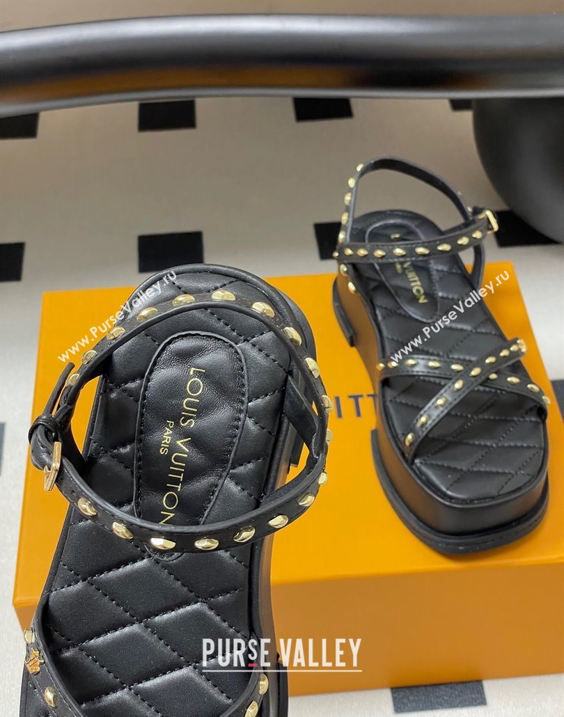 Louis Vuitton Maya Platform Crisscross Sandals 5cm in Leather and Studs Black 2025 (MD-250607076)