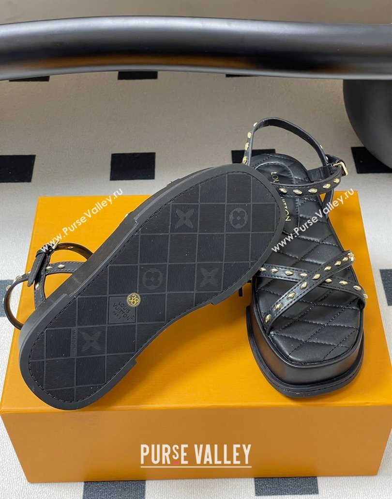 Louis Vuitton Maya Platform Crisscross Sandals 5cm in Leather and Studs Black 2025 (MD-250607076)