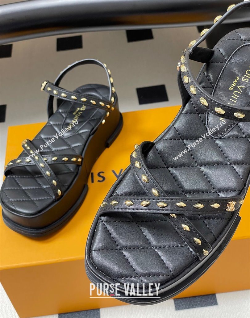 Louis Vuitton Maya Platform Crisscross Sandals 5cm in Leather and Studs Black 2025 (MD-250607076)