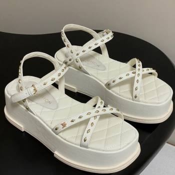 Louis Vuitton Maya Platform Crisscross Sandals 5cm in Leather and Studs White 2025 (MD-250607077)