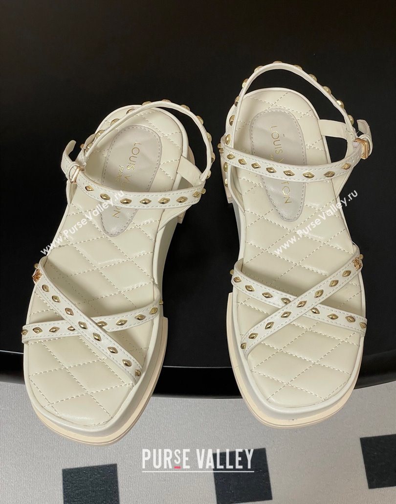 Louis Vuitton Maya Platform Crisscross Sandals 5cm in Leather and Studs White 2025 (MD-250607077)